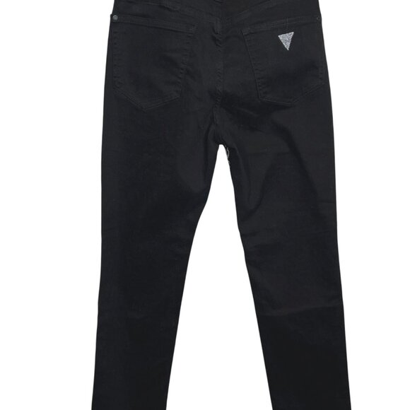 Guess Black Rhinestone Logo Jeans Women’s 2 / 26 High Rise Straight Leg Denim - Picture 2 of 10